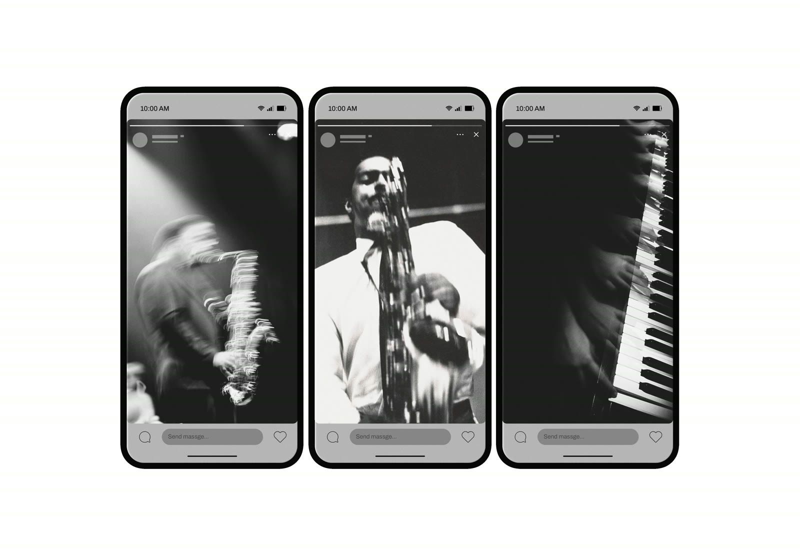 Stories Instagram Heure Bleue, photographies de jazz en noir et blanc