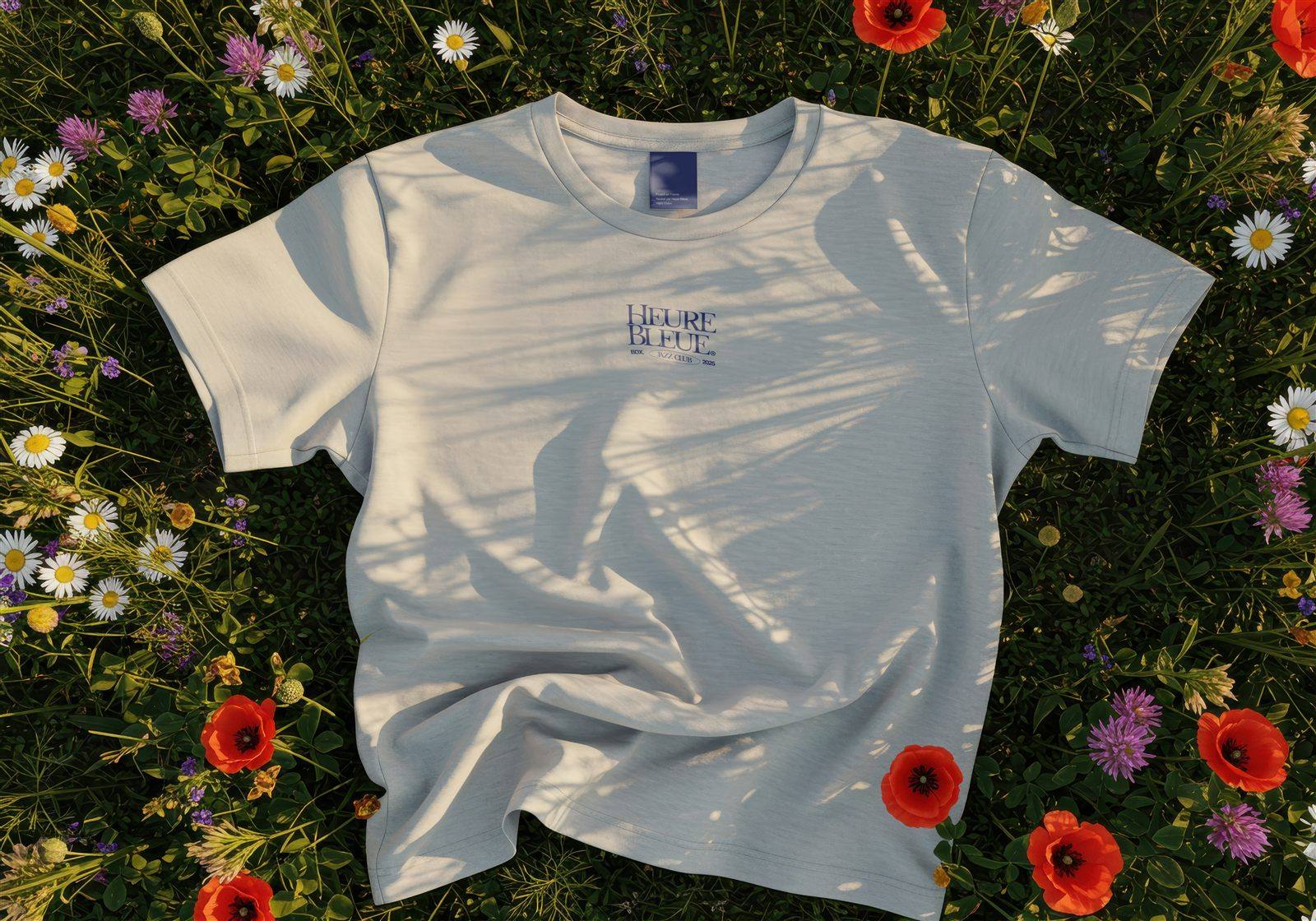 T-shirt du merchandising Heure Bleue, identité de marque pour un club de jazz