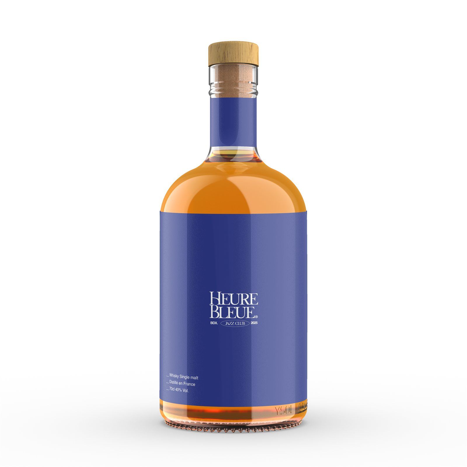 Packaging whisky de la gamme Heure Bleue, club de jazz à Bordeaux