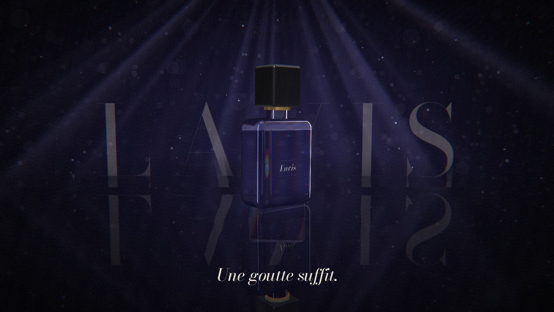 Plan final du film Lavis N°3 : le flacon et la signature « Une goutte suffit. »